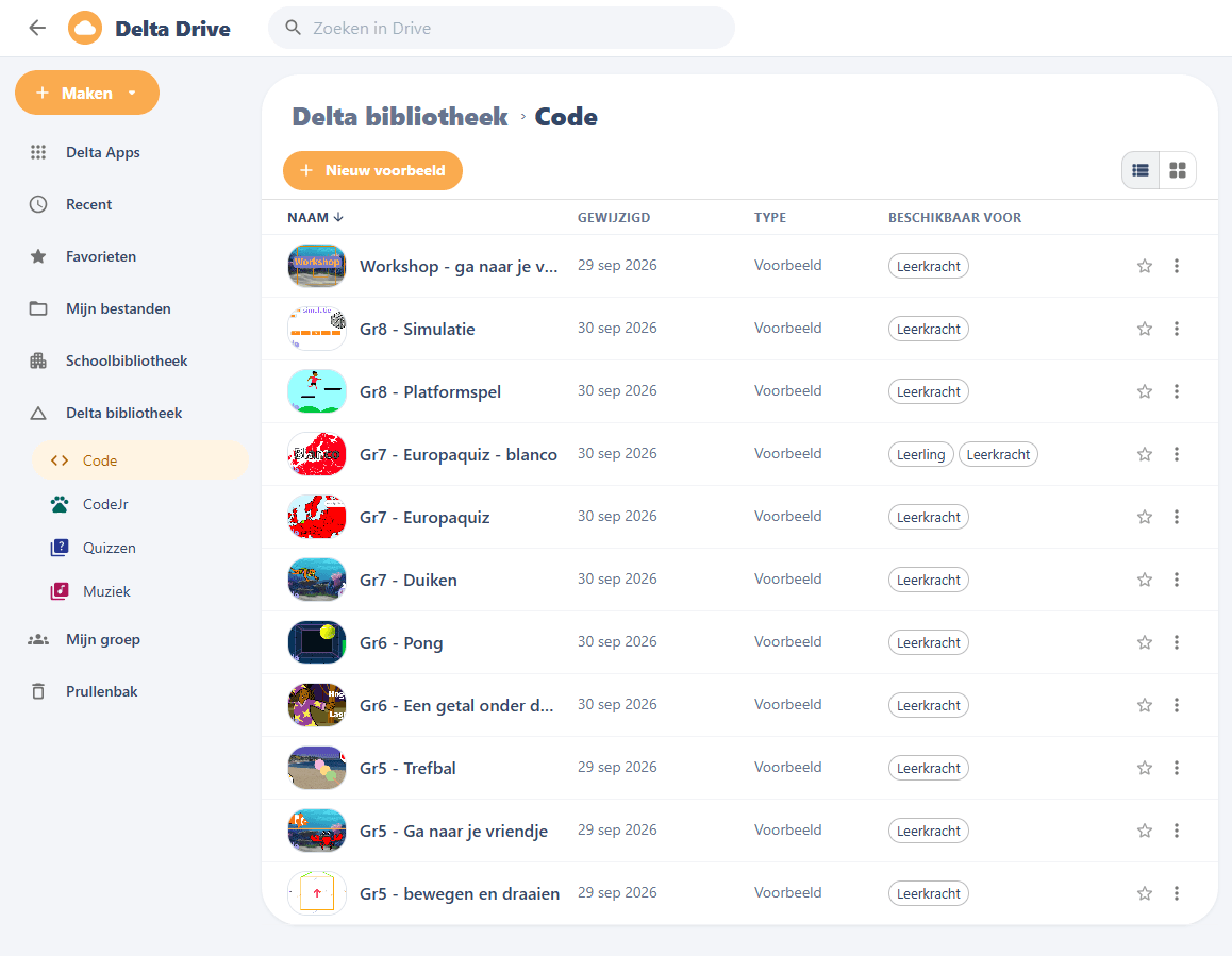 Delta Drive: de lijst met Delta Apps en de projecten daarin