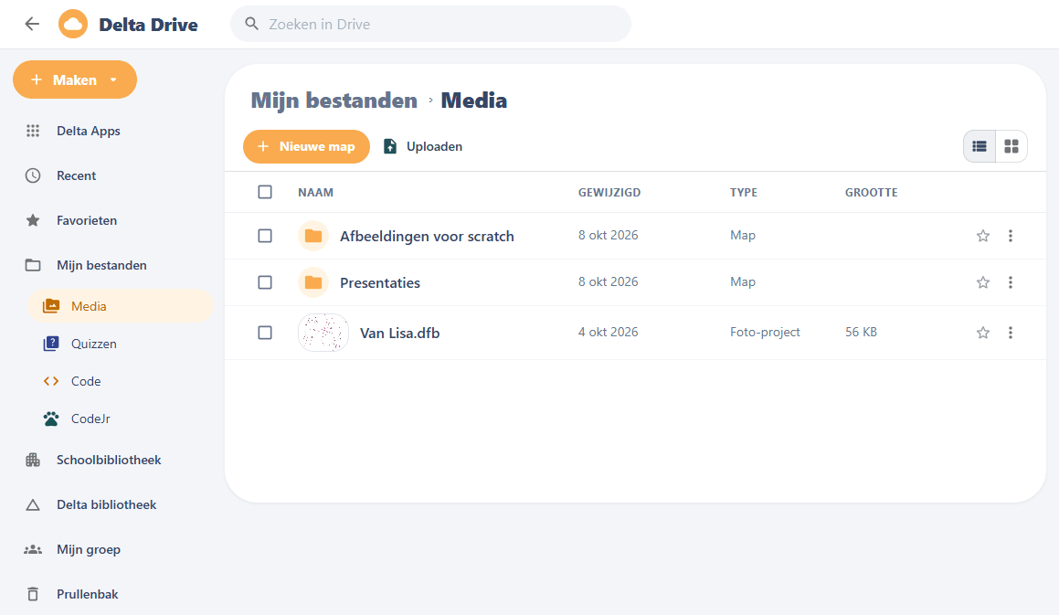 Delta Drive: overzicht van mappen en bestanden