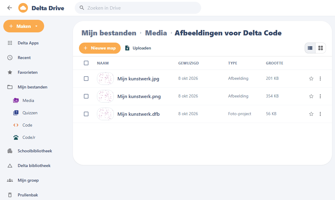 Delta Foto: het opslaan van een project in de map Media van Delta Drive