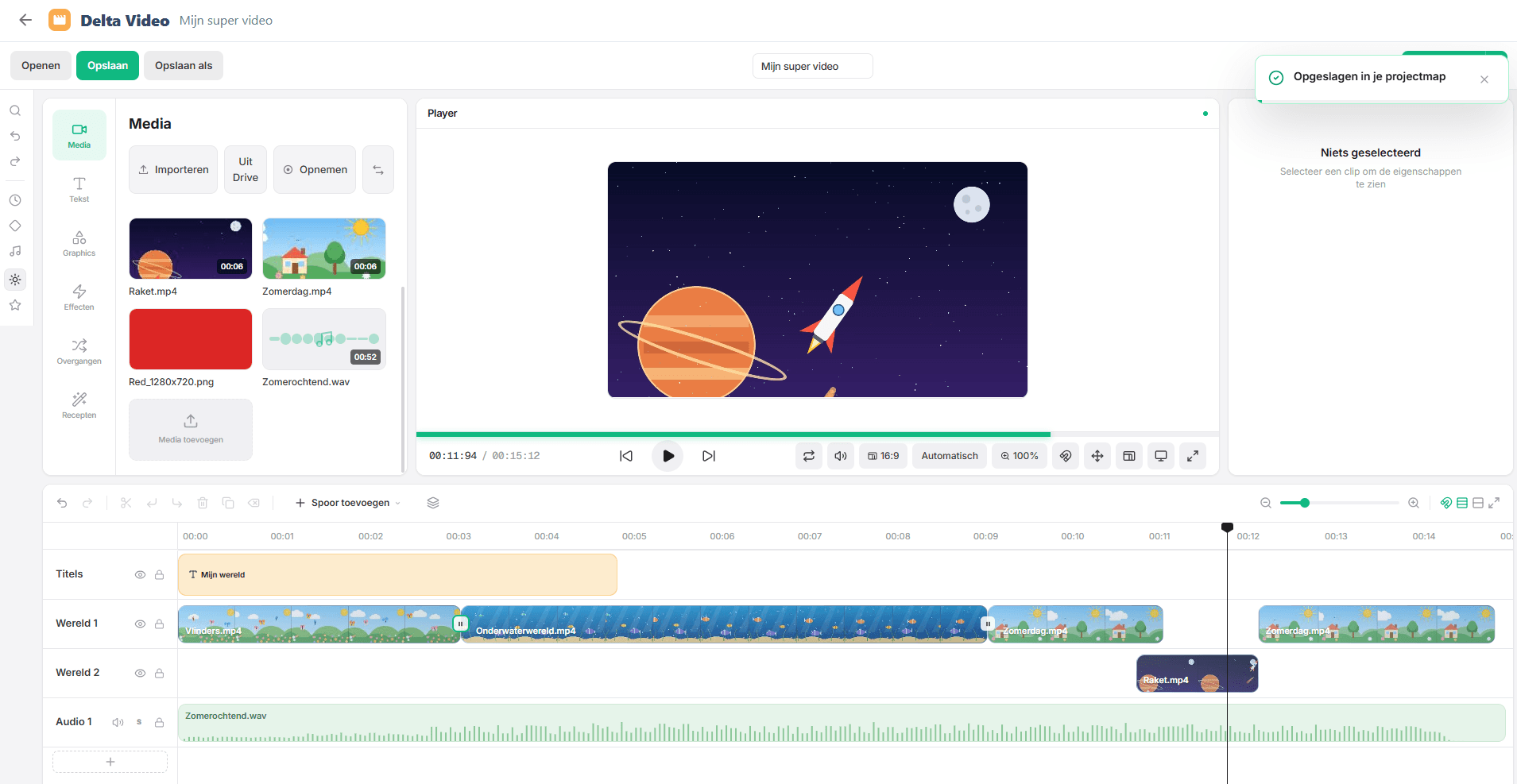 Delta Video: een gemonteerde video met titels en meerdere tracks