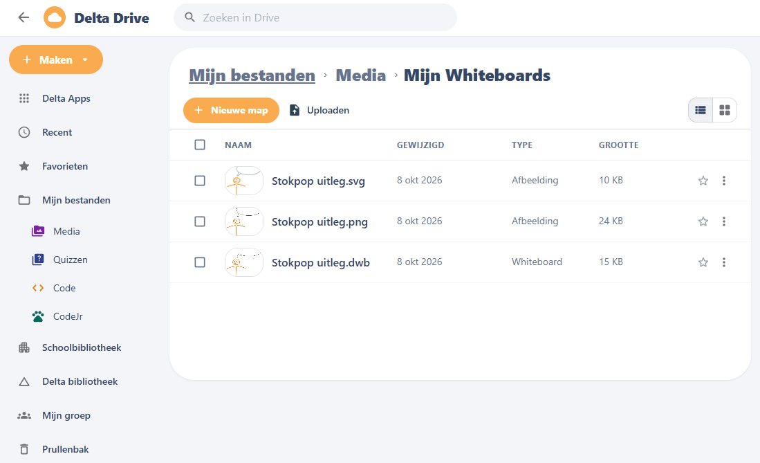 Delta Whiteboard: een opgeslagen bord in Delta Drive